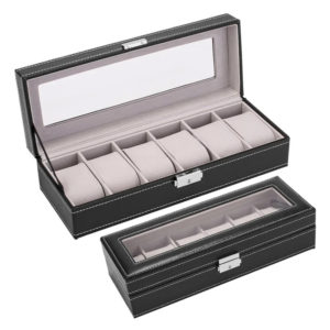 6 Slot Leather Watch Box Display Case-0