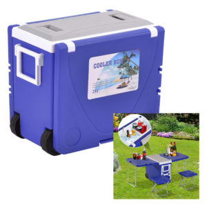 28Ltr Multi Function Rolling Cooler Folding Table and Chair-0